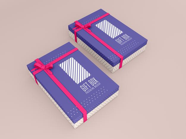 Two Decorated Gift Box Mockup Psd