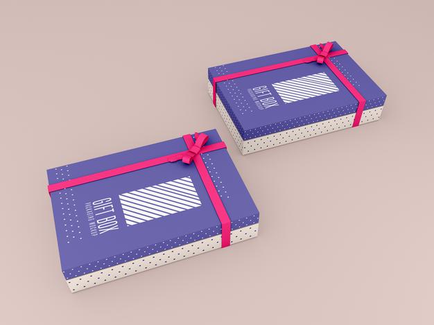 Two Decorated Gift Box Mockup Psd