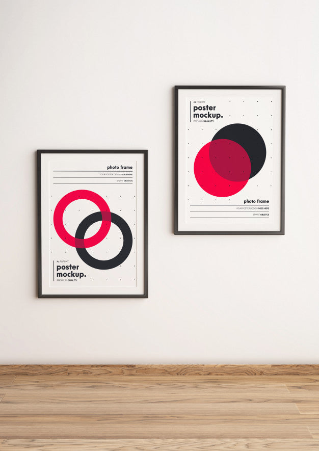 Two Framed Poster Template Mockup Hanged On Wall Psd