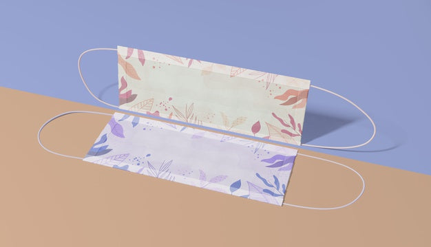 Two Medical Masks With Leaves Pattern Psd