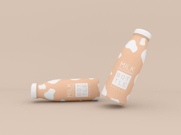 Two Milk Bottle Packaging Mockup Psd