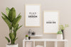 Two Poster Frame Mockup In Living Room Interior Psd