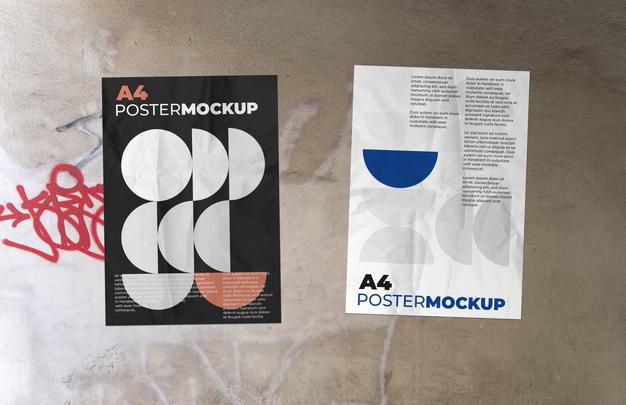 Two Posters On Grunge Wall Mockup Psd