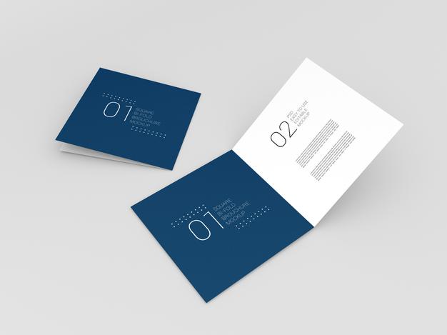 Two Realistic Square Bi-Fold Brochure Mockup Psd