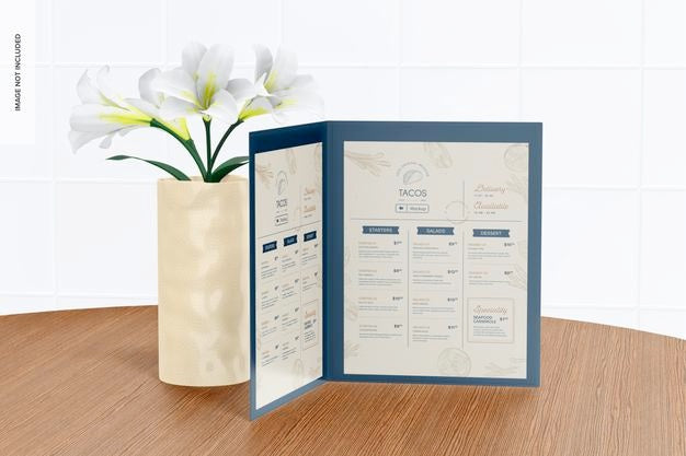 Two-Sided Menu Cover Mockup, Opened Psd
