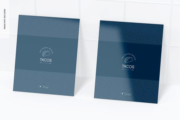 Two-Sided Menu Covers Mockup, Leaned Psd