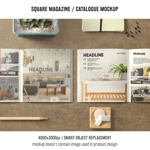 Two Square Magazine Or Catalogue Mockups With Still Life Psd