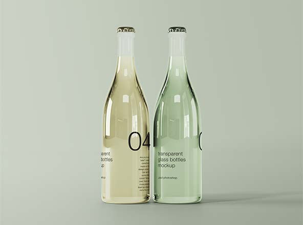 Two Transparent Glass Bottles Mockup