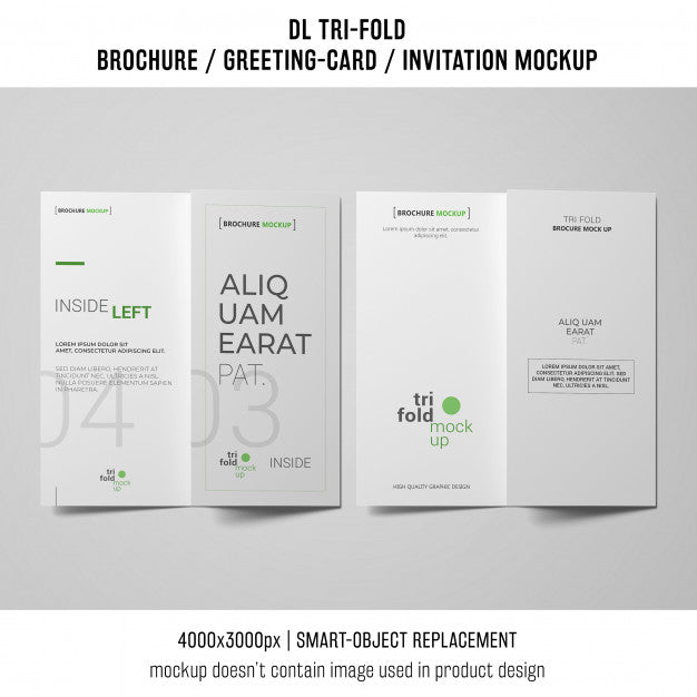 Two Trifold Brochure Or Invitation Mockups Next To Each Other Psd