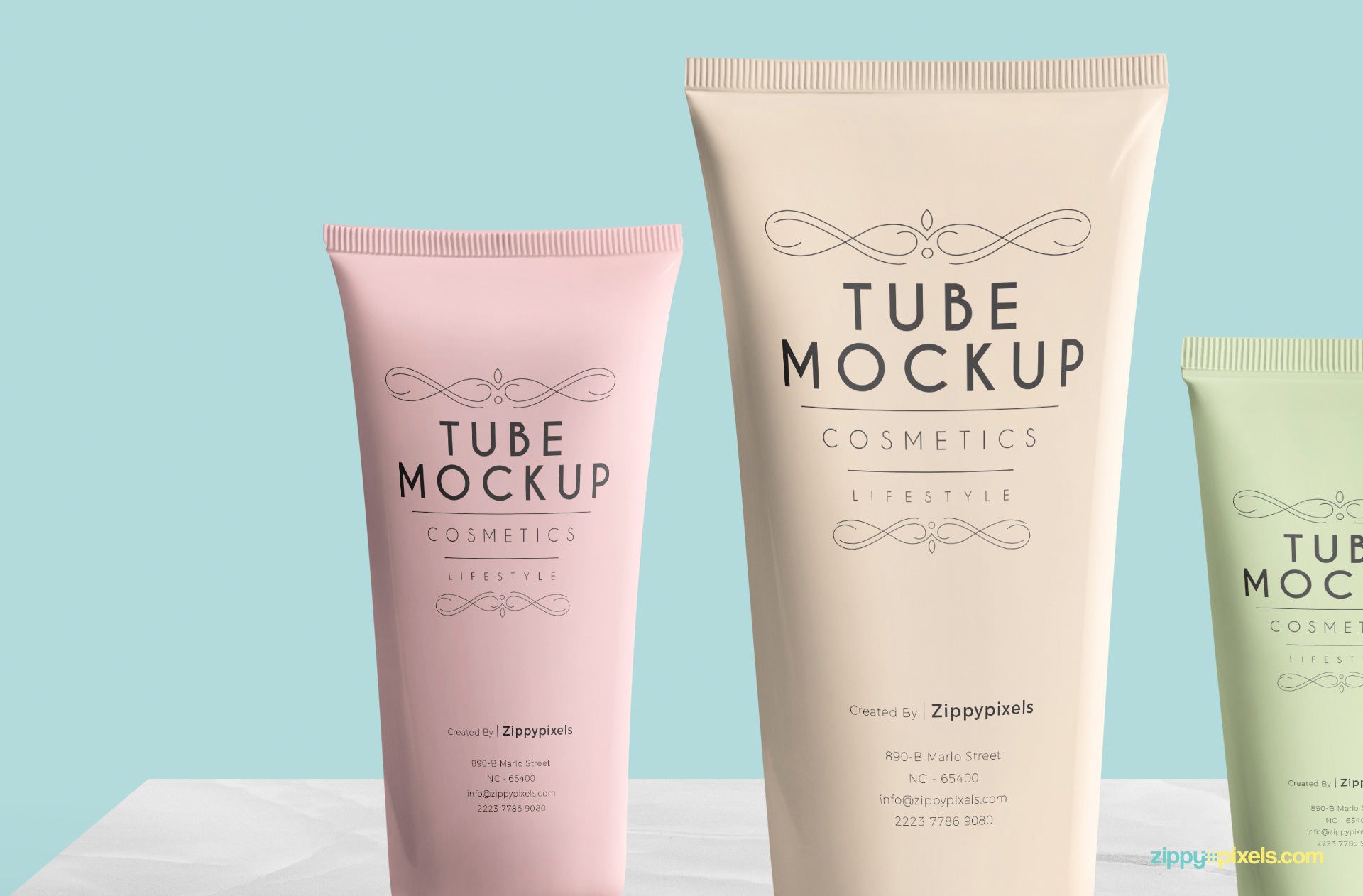 Tube Mockup PSD Scene With 3 Customizable Tubes