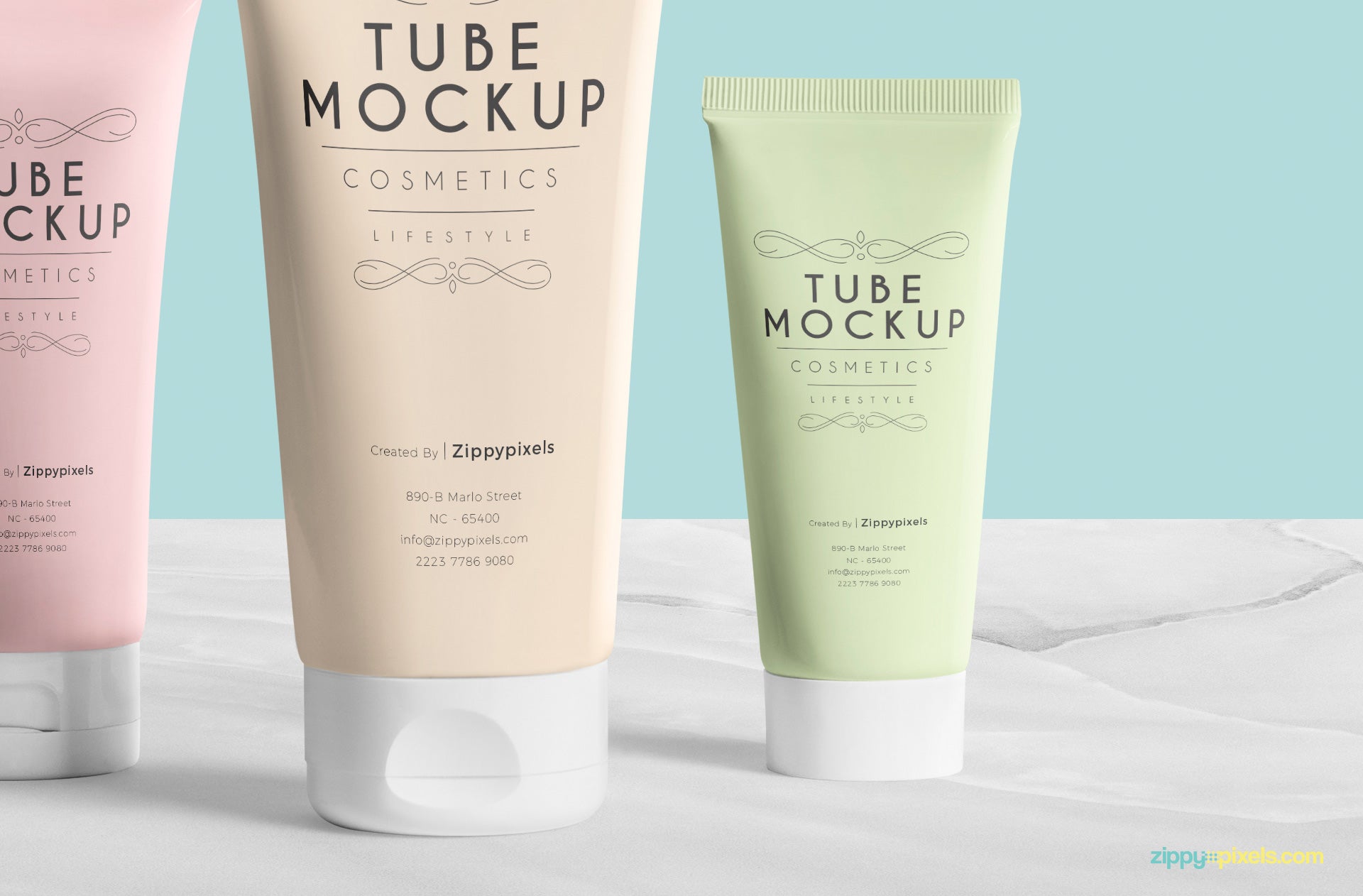 Tube Mockup PSD Scene With 3 Customizable Tubes
