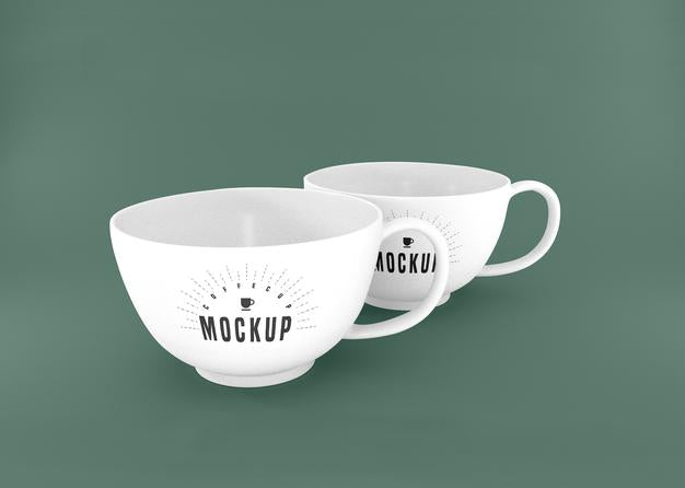 Two White Coffee Cup Psd Mockup Psd