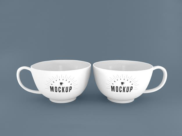 Two White Mugs Mockup Psd