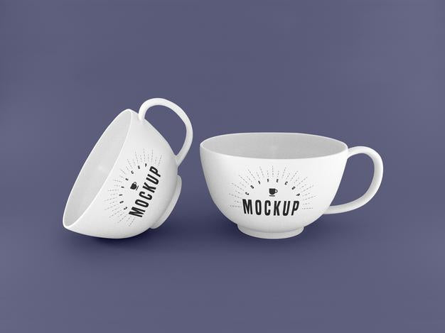 Two White Mugs Mockup Psd