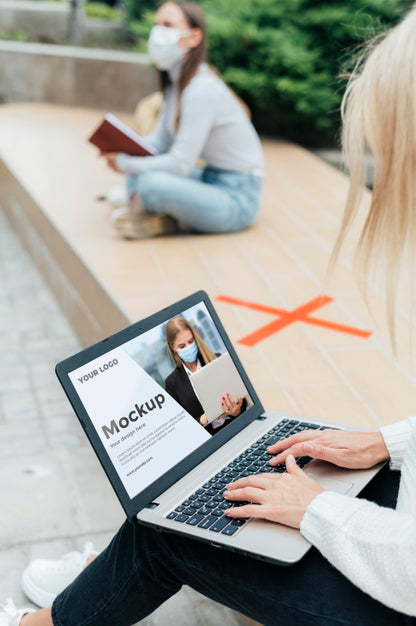Two Women Keeping Social Distance Outside Psd