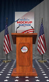 United States Election Podium With Flags Mock-Up Psd