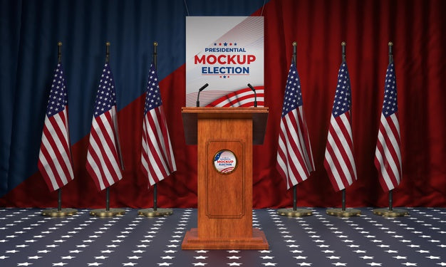 United States Election Podium With Flags Psd