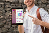 University Man Holding And Pointing At Tablet Psd