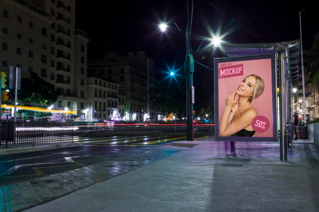 Urban City Lights With Sign Mock-Up Psd