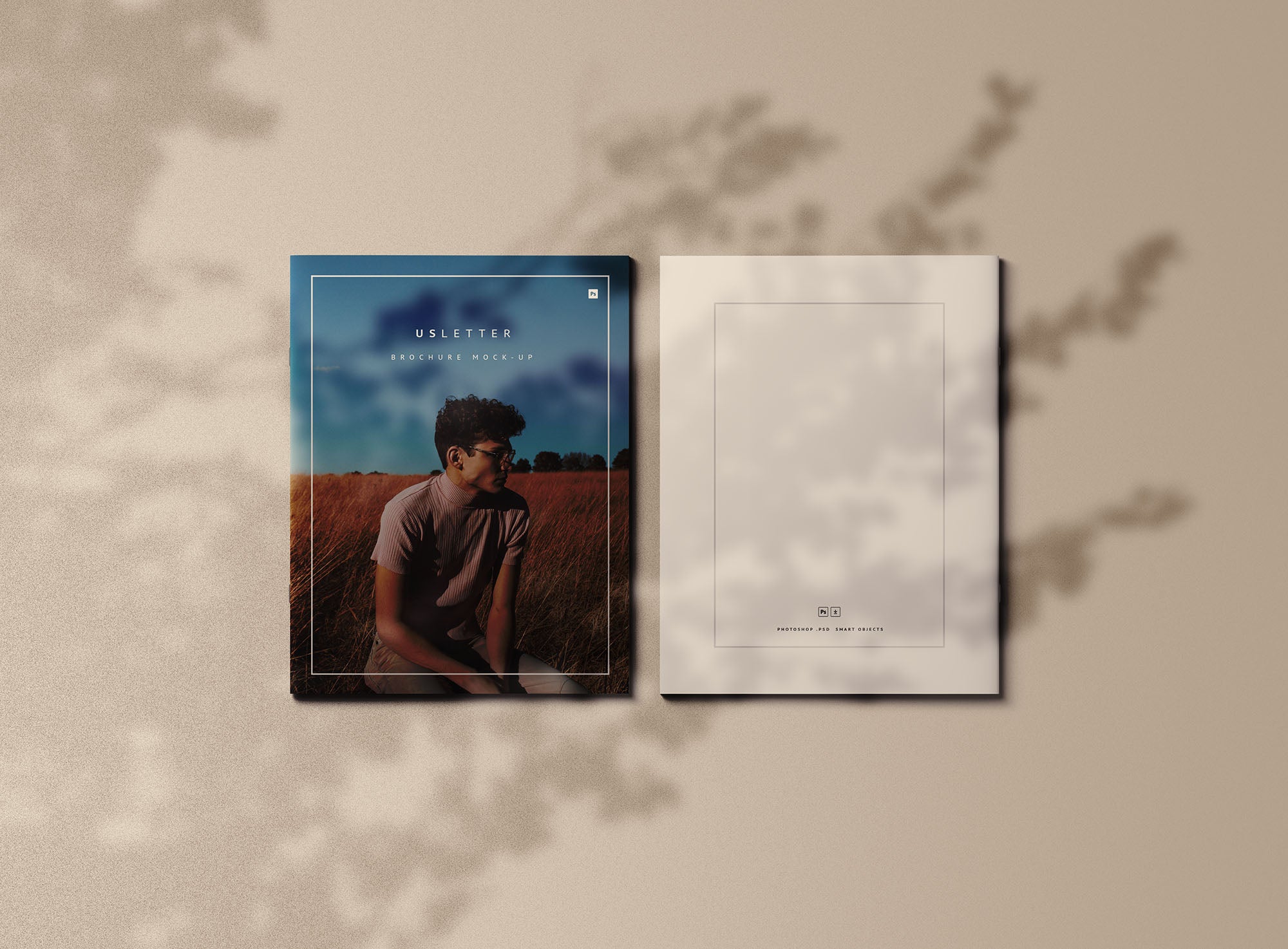 Us Letter Brochure Cover Mockup With Shadow Overlay