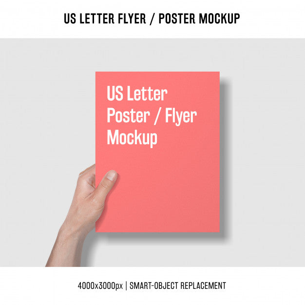 Us Letter Flyer Or Poster Mockup With Hand Holding It Psd