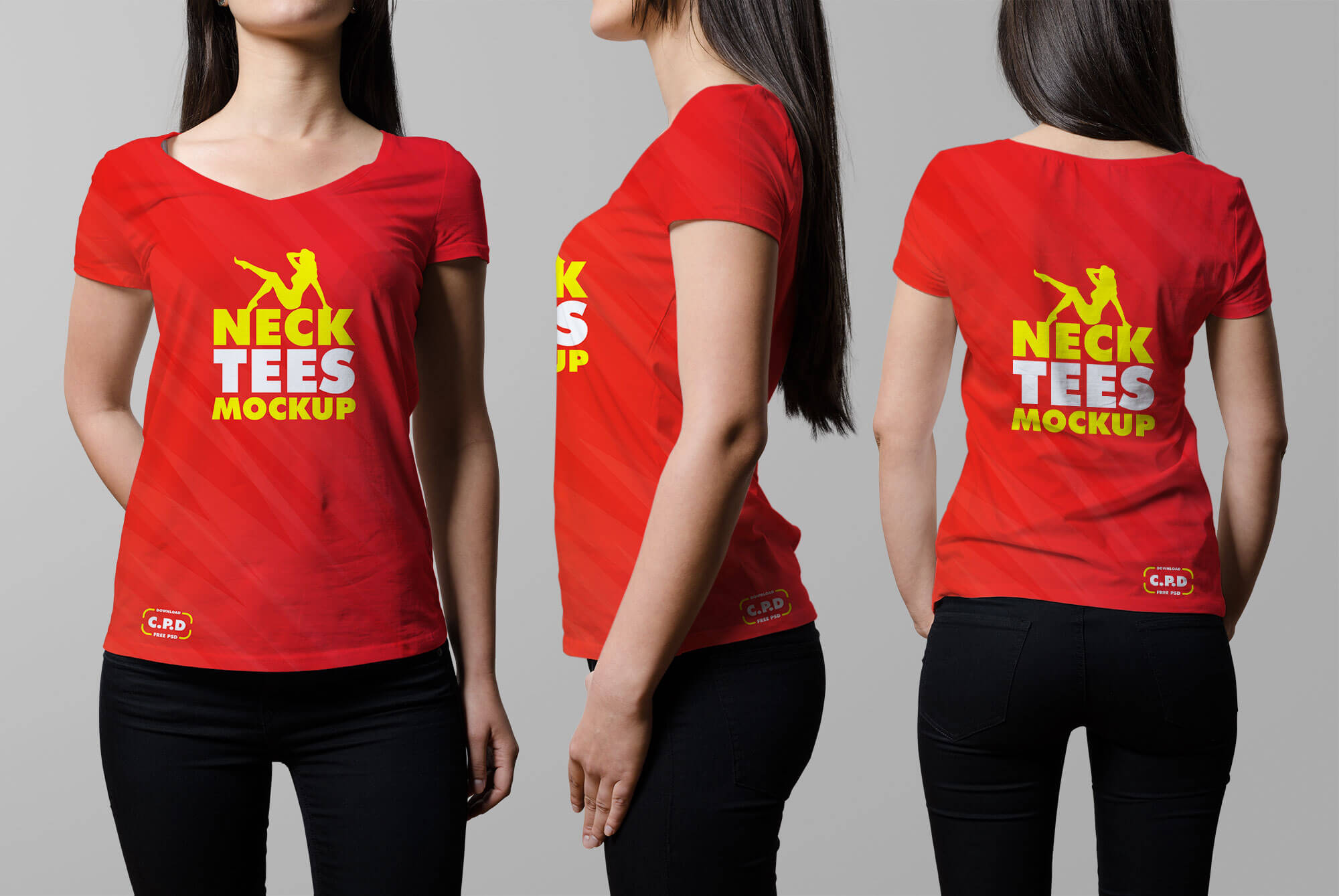 V-Neck Female T-Shirt Mockup Psd