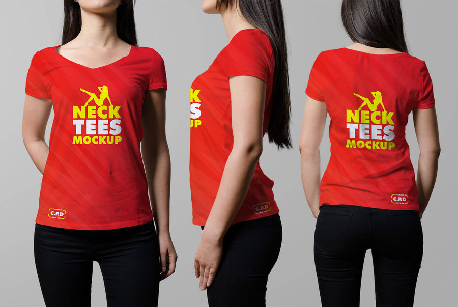 V-Neck Female T-Shirt Mockup Psd