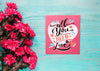 Valentine Card Mockup With Flowers Psd