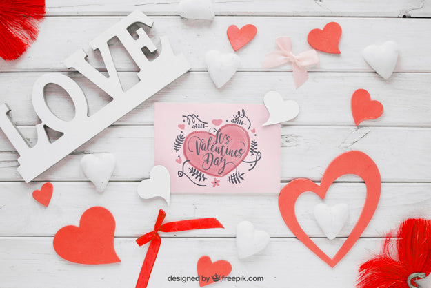 Valentine Elements And Card Mockup Psd