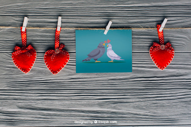 Valentine Elements And Card Mockup Psd