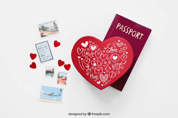 Valentine Elements And Card Mockup Psd