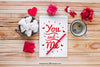 Valentine Elements And Notebook Mockup Psd