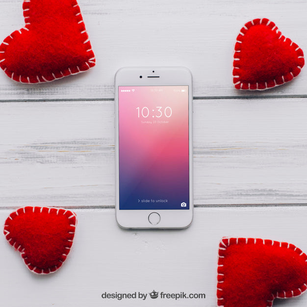 Valentine Elements And Smartphone Mockup Psd