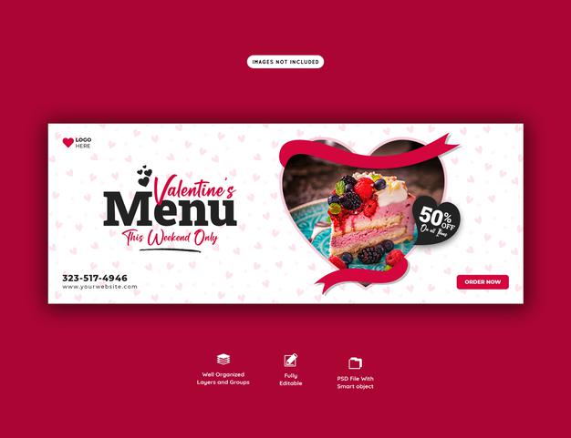 Valentine Food Menu And Restaurant Facebook Cover Template Psd