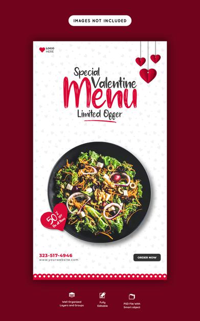 Valentine Food Menu And Restaurant Instagram And Facebook Story Template Psd