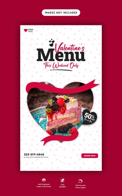 Valentine Food Menu And Restaurant Instagram And Facebook Story Template Psd