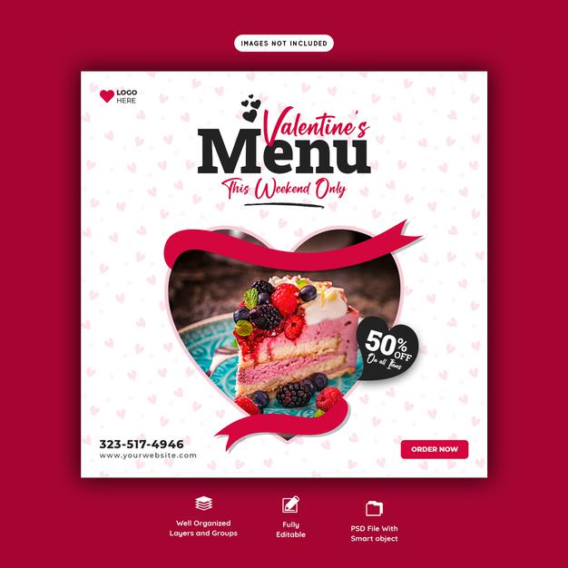 Valentine Food Menu And Restaurant Social Media Banner Template Psd