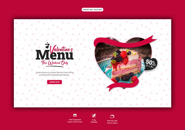Valentine Food Menu And Restaurant Web Banner Template Psd