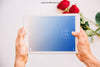 Valentine Mockup With Hands Holding Tablet Psd
