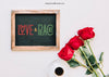 Valentine Mockup With Slate And Roses Psd