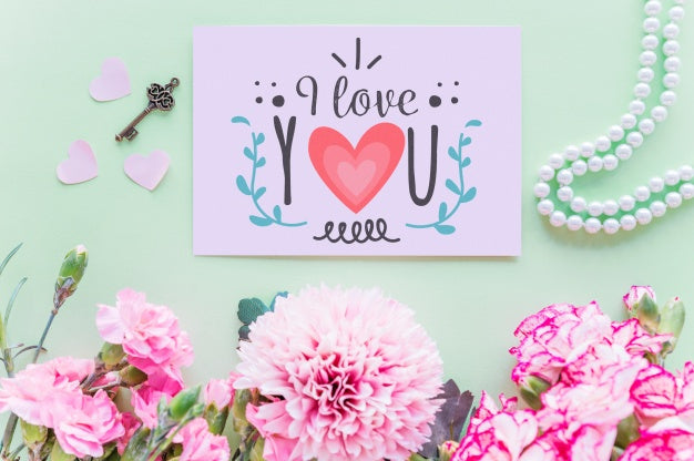 Valentines Card Mockup With Flowers Psd