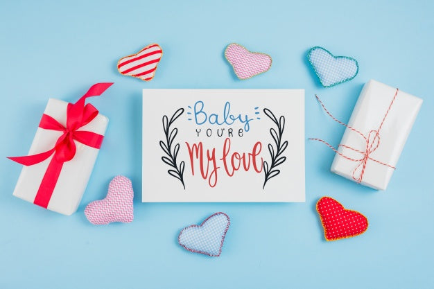 Valentines Card Mockup With Presents Psd