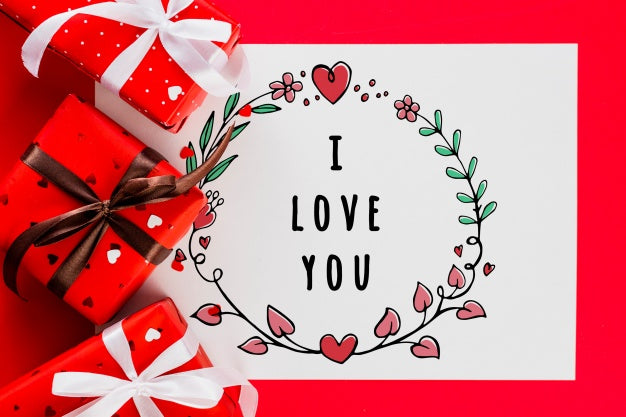 Valentines Card Mockup With Presents Psd