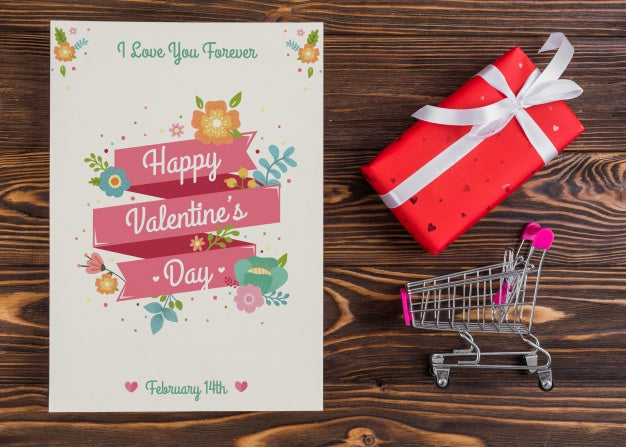 Valentines Card Mockup With Presents Psd