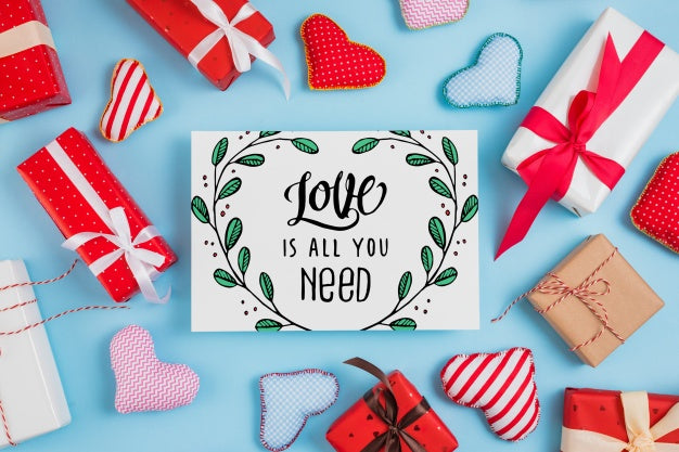 Valentines Card Mockup With Presents Psd