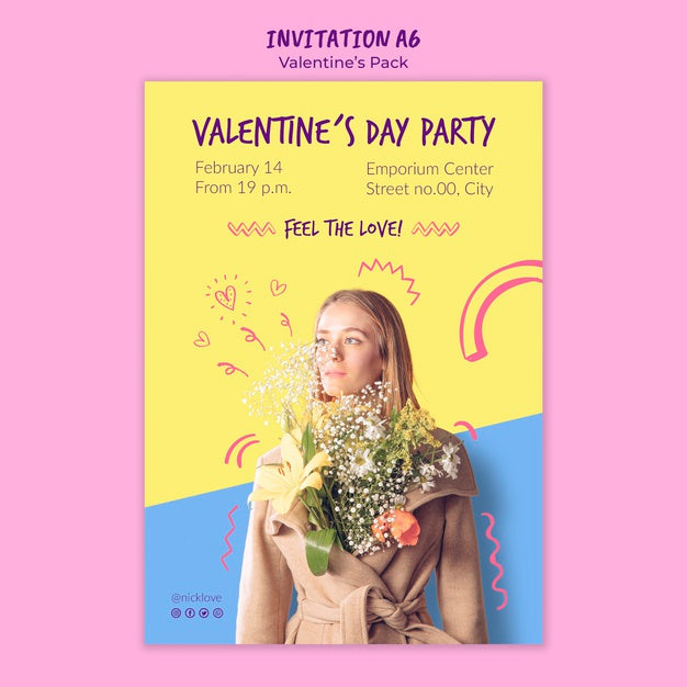 Valentine'S Day A6 Invitation Template Psd