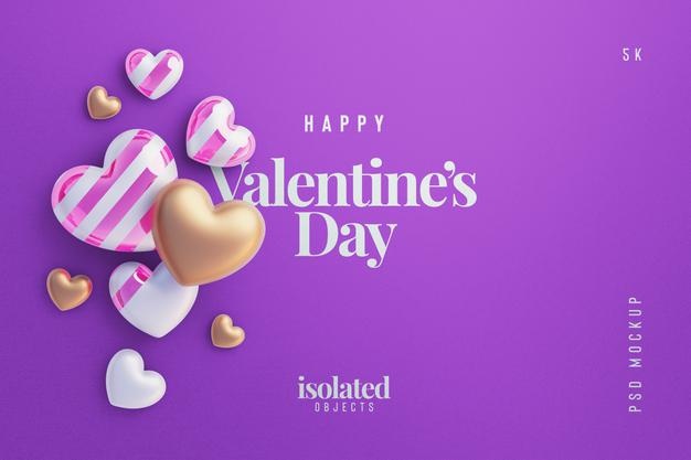 Valentines Day Background Mockup With A Composition Of Decorative Love Hearts Top View Psd