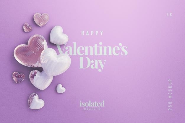 Valentines Day Background Mockup With A Composition Of Decorative Love Hearts Top View Psd