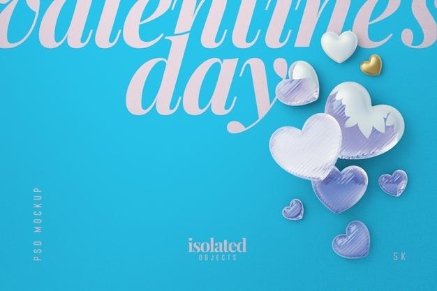 Valentines Day Background Mockup With A Composition Of Decorative Love Hearts Top View Psd