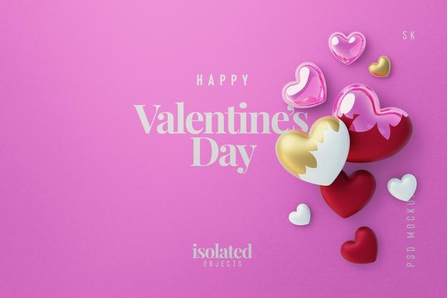 Valentines Day Background Mockup With A Composition Of Decorative Love Hearts Top View Psd